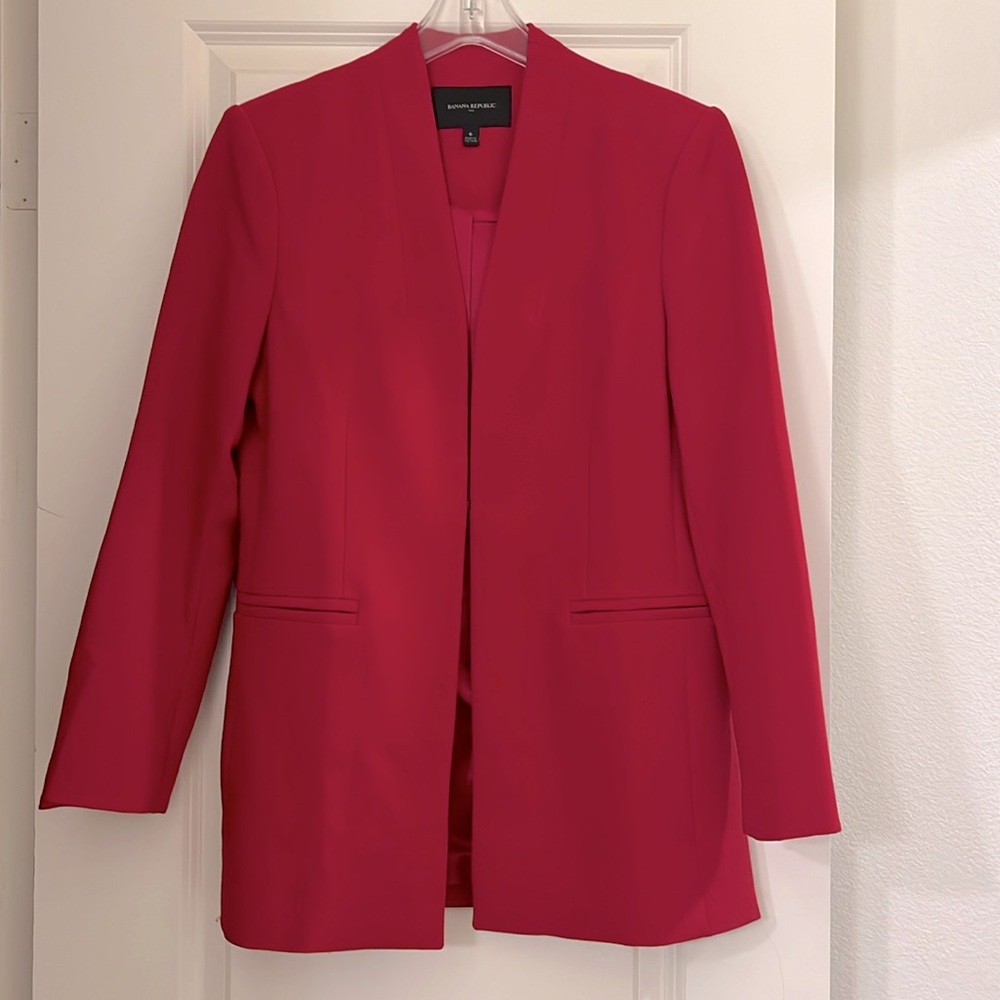 Banana Republic Red Collarless Blazer